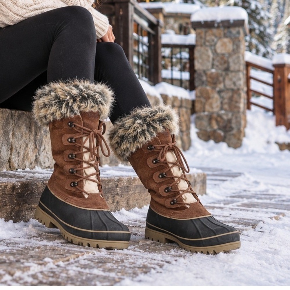 Khombu Nordic 2 Womens Brown Suede Faux Fur Trim Winter Snow Boots Size 11M